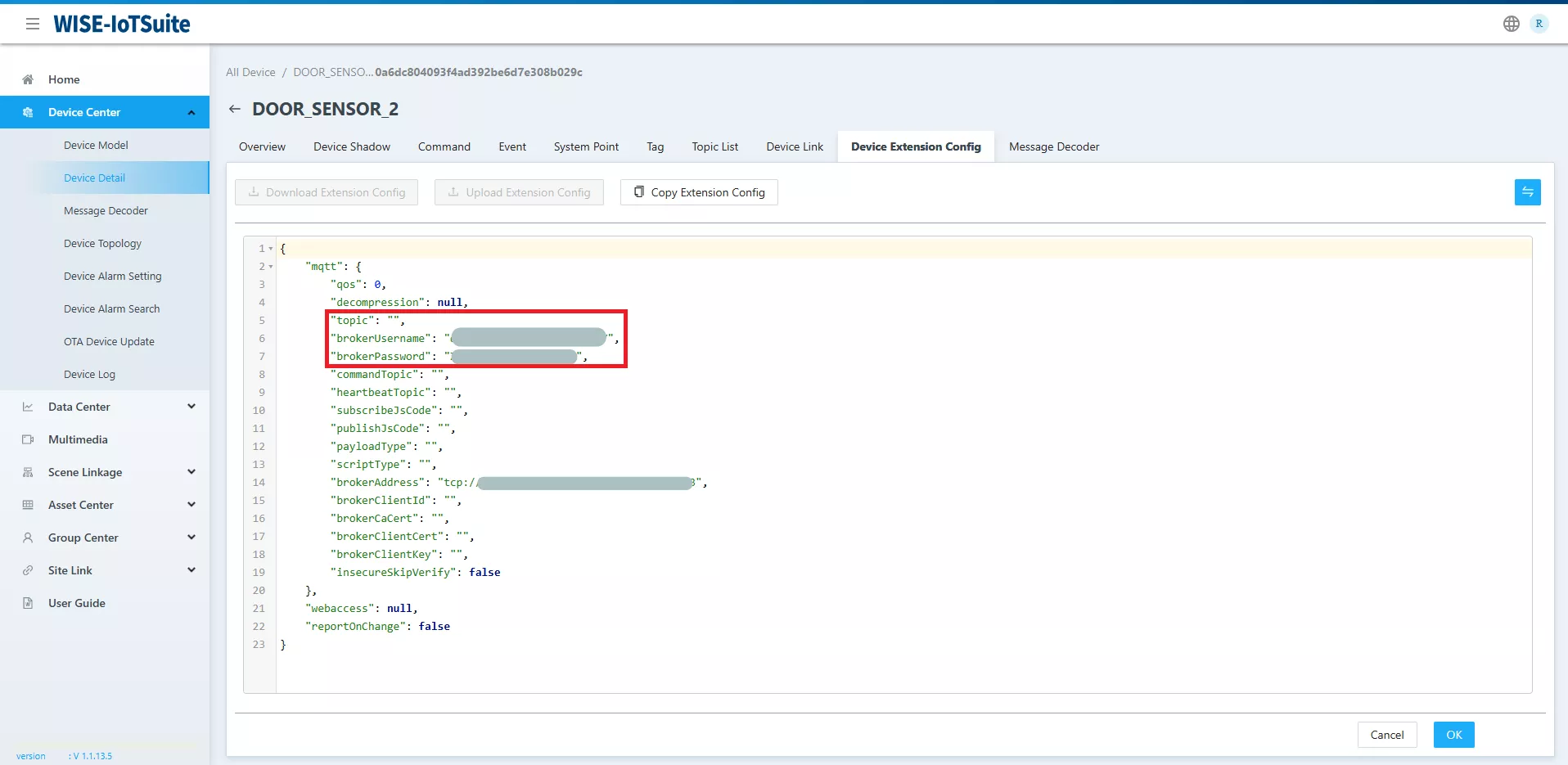 Ecran de configuration des paramètres de connexion à IoTEdge par device detail