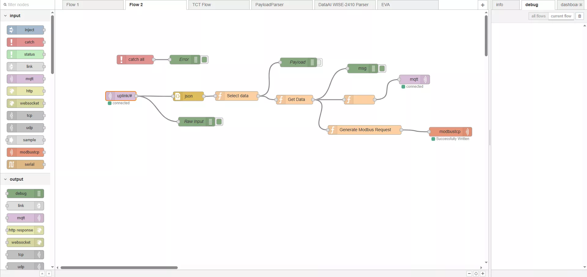 Screenshot of the Node-RED interface