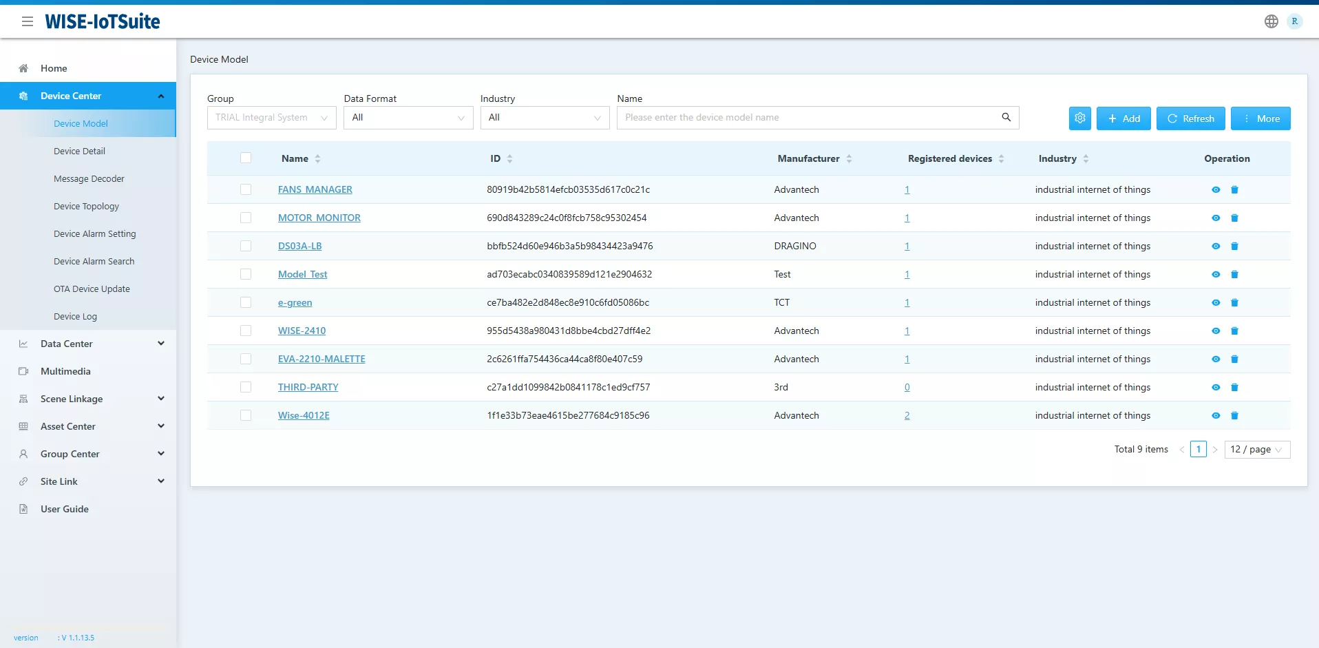 Device model management screen in IoTEdge